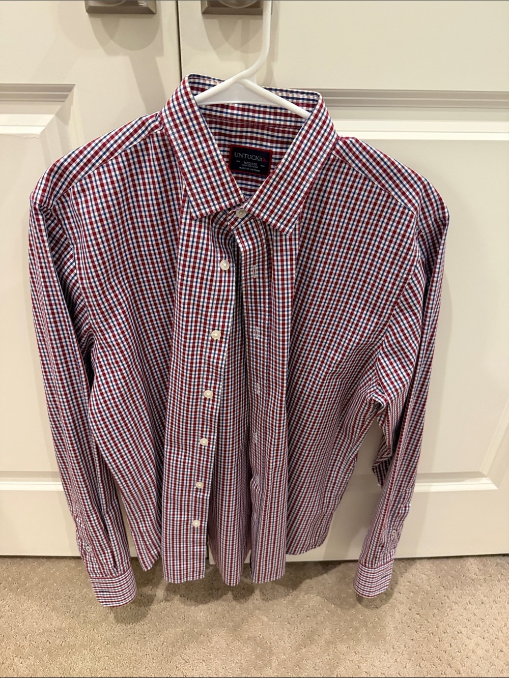 UNTUCKit Men's Red, Blue & White Check Dress Shirt
